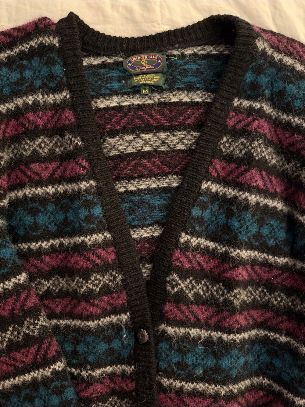 Charter Club Teal, Plum & Black Striped Mohair Cardigan